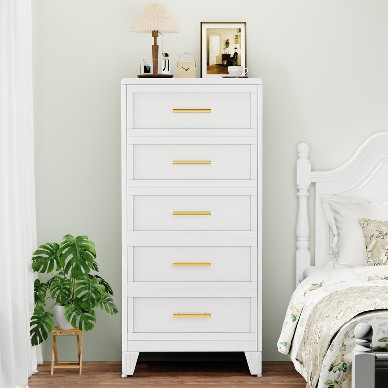 Metal White 2 Drawer Nightstand, White
