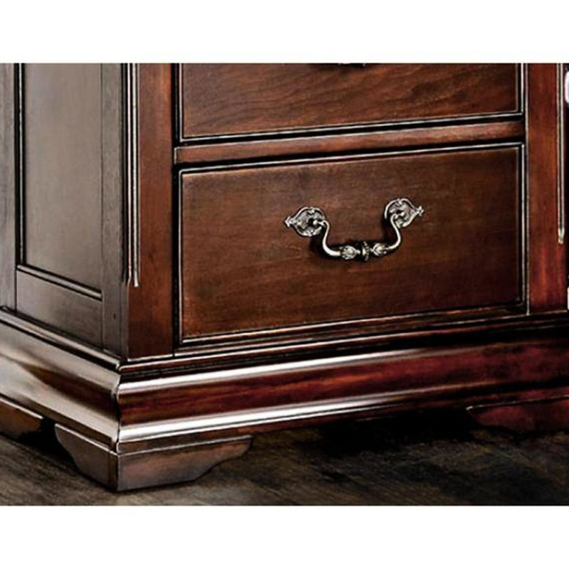 Table de chevet contemporaine avec dessus caché et 2 tiroirs en bois massif de couleur cerisier traditionnel