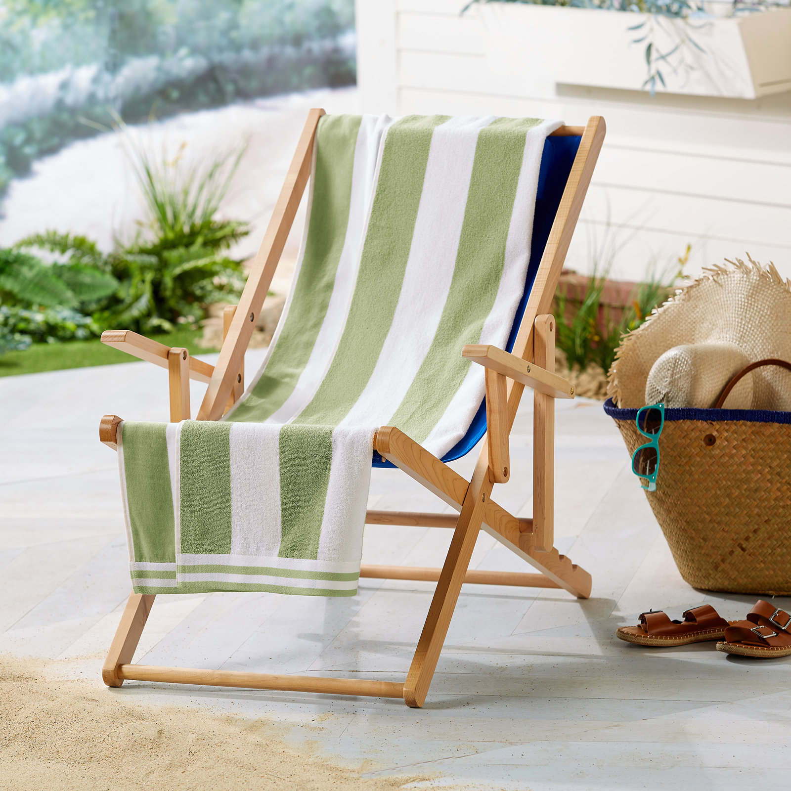 Naturita Great Bay Home 4 Piece 100% Cotton Beach Towel Set, Eucalyptus Green / White