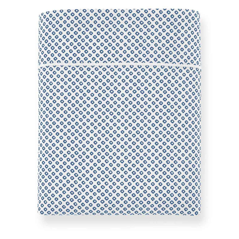 Emma 300 Thread Count Geometric 100% Cotton Flat Sheet, King/Cal King Flat Sheet, Blue