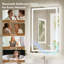 Miroir de salle de bain Bluetooth à DEL à éclairage avant et rétroéclairé, 3 couleurs de température et intensité variable, miroir de coiffeuse en verre trempé-177309319