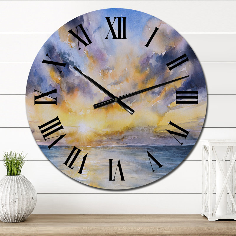 Yellow Sunset Over Blue Lake - Nautical & Coastal Wall Clock, Medium