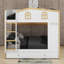 Lit superposé House avec tablettes et 2 tiroirs, lit superposé avec garde-corps en forme de maison et crochets intégrés-1800429696