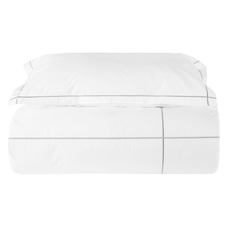 Classic Hotel_Duvet Cover, White/Gray, Queen Duvet Cover