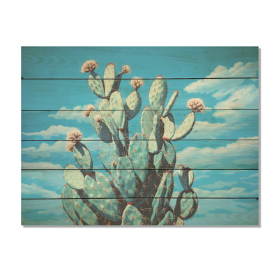 Cactus bleu brillant - Cactus, art mural sur bois de pin naturel
