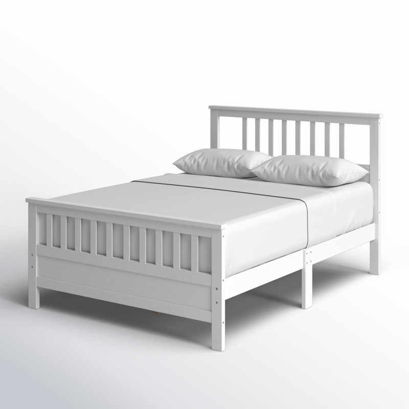 Esteban Wood Platform Bed with Headboard, Full, White