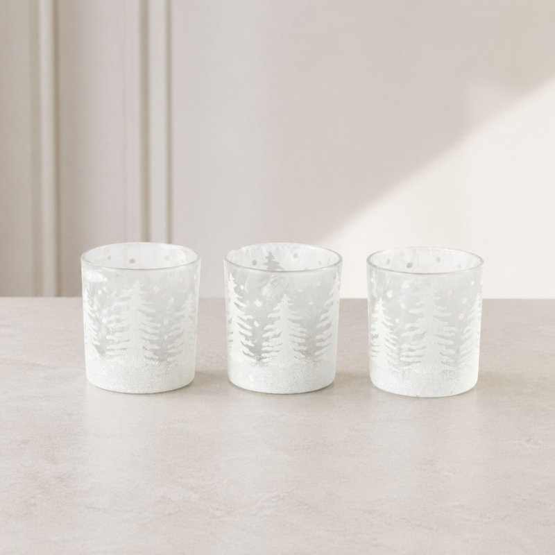 Frosted Votive Candle Holder with Snowy Forest