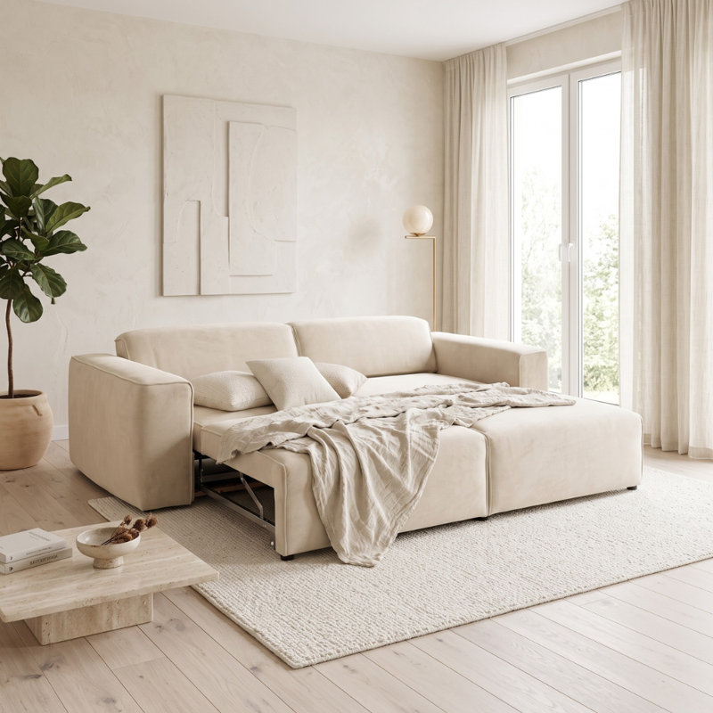 Milky 3 Seater Sofa Bed, Cream MANILA 02