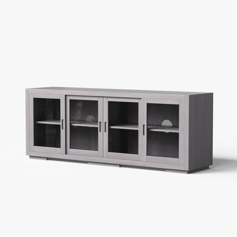66'' W TV Stand With Adjustable Shelves And Glass Doors, Gray