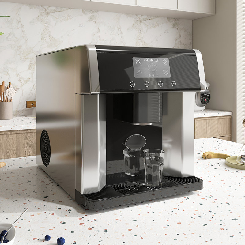 2-in-1 Bottleless Ice Maker with Cold Water, Water Dispenser with 33lbs/24H Ice Production, Self-Cleaning Ice Machine with Water Line Supply, 3 Size Bullet Cube, Ideal for Home, Party, Office, RV,Whisperquiet & Touchscreen Control(Black)