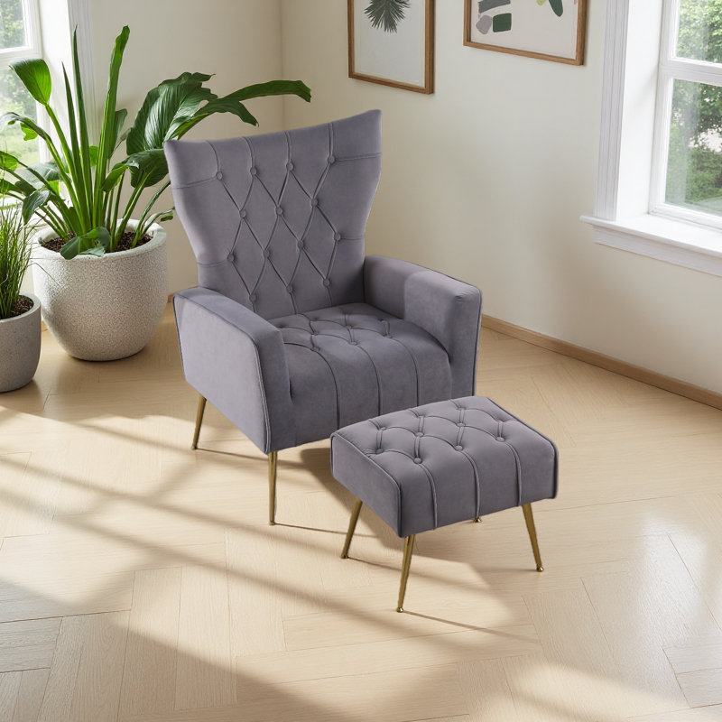 Chaise d'appoint moderne avec repose-pieds, fauteuil confortable pour salon, chambre à coucher, appartement, bureau, Gris