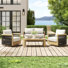 Ensemble de conversation pour patio en corde de bois tissé à la main 4 pièces avec chaises pivotantes, coussins beiges et table basse Bludov