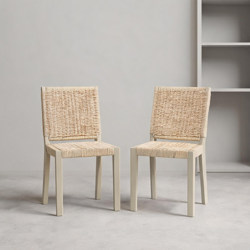 Ensemble de 2 chaises d'appoint classiques en bois massif au fini doré avec dossier en rotin pour les salles à manger de style campagnard