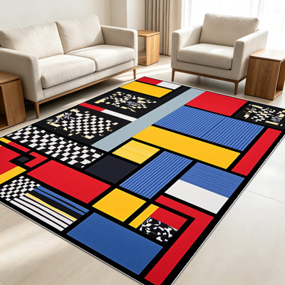 1PC Geometric - Abstract Area Rugs for Living Room, Soft and Comfortable, Suitable for all seasons, easy - to - maintain, machine washable Indoor floor mat, Under Table Farmhouse suitable for Bedroom, Dining Room, Patio, Balcony, Office, Home Decor