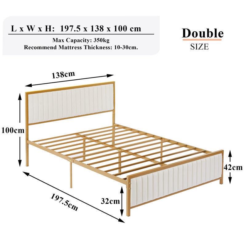 Metal Platform Bed Frame With Upholstered Headboard And Footboard, Heavy Duty Steel Slats Platform Bed, No Box Spring Needed