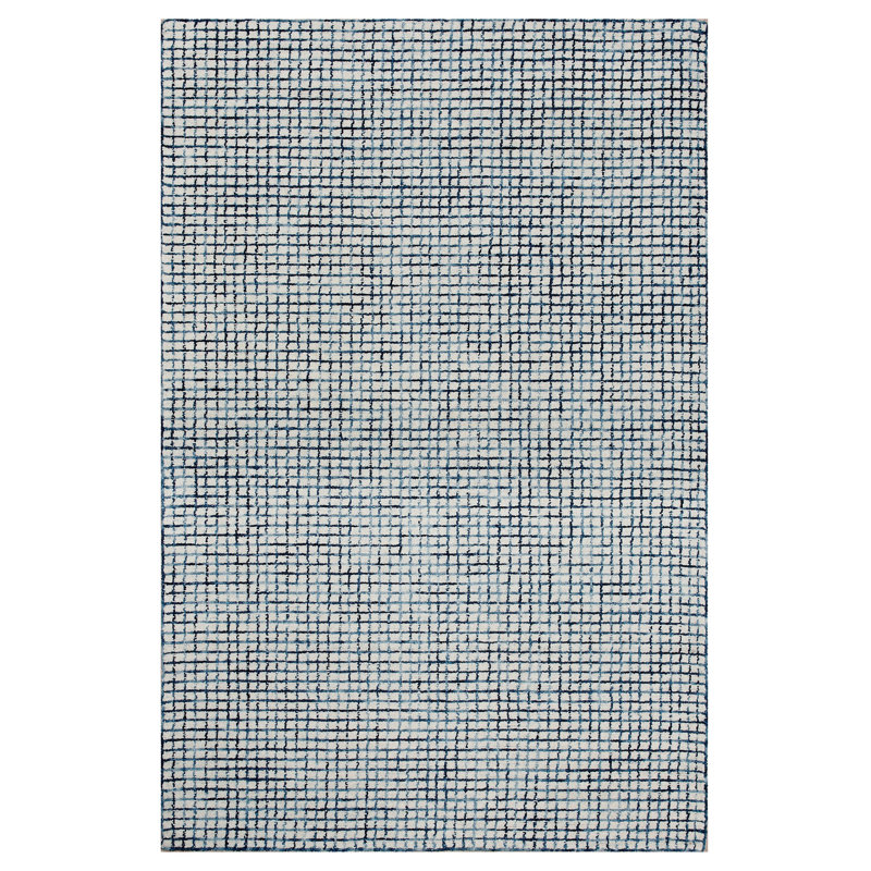 Tapis en laine crocheté à la main Mccurry, Rectangle 5 pi x 7 pi 9 po, Ivoire / Bleu marine