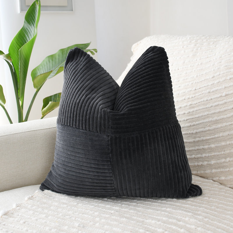 Housse de coussin en velours côtelé doux (ensemble de 2 coussins), Noir