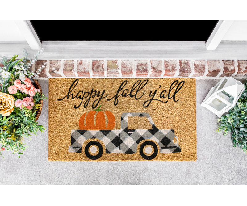 Coir Door Mat Damonie Decor Printed Welcom Mat 18x28 Non-Slip Doormat - Happy Damonie Yall