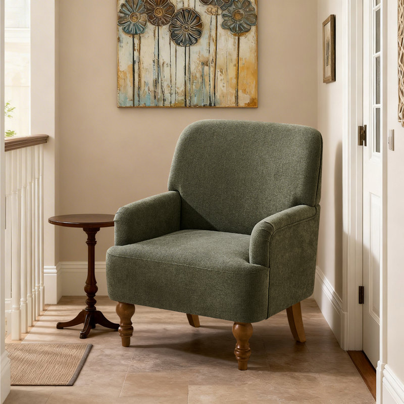 Upholstered Armchair with Footstool, Green
