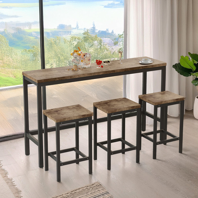 Ensemble de table de salle à manger long avec 3 tabourets, facile à assembler, naturel (même SKU: W75753848), Naturel