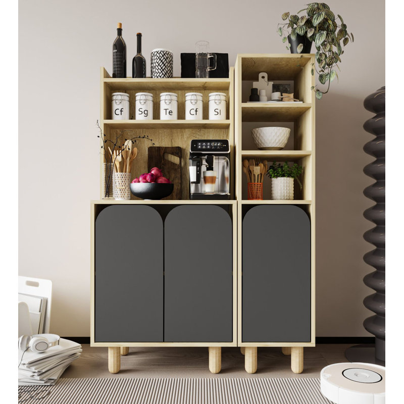 Modern Multi-Purpose Cabinet, Sapphire Oak & Anthracite, 41.3 x 61.0 x 15.7 inches | 100% Melamine Coated Chipboard, Wooden Legs (5.9 inches) | Numerous Shelves, Wall-Mountable, Scandinavian Design for Home & Office