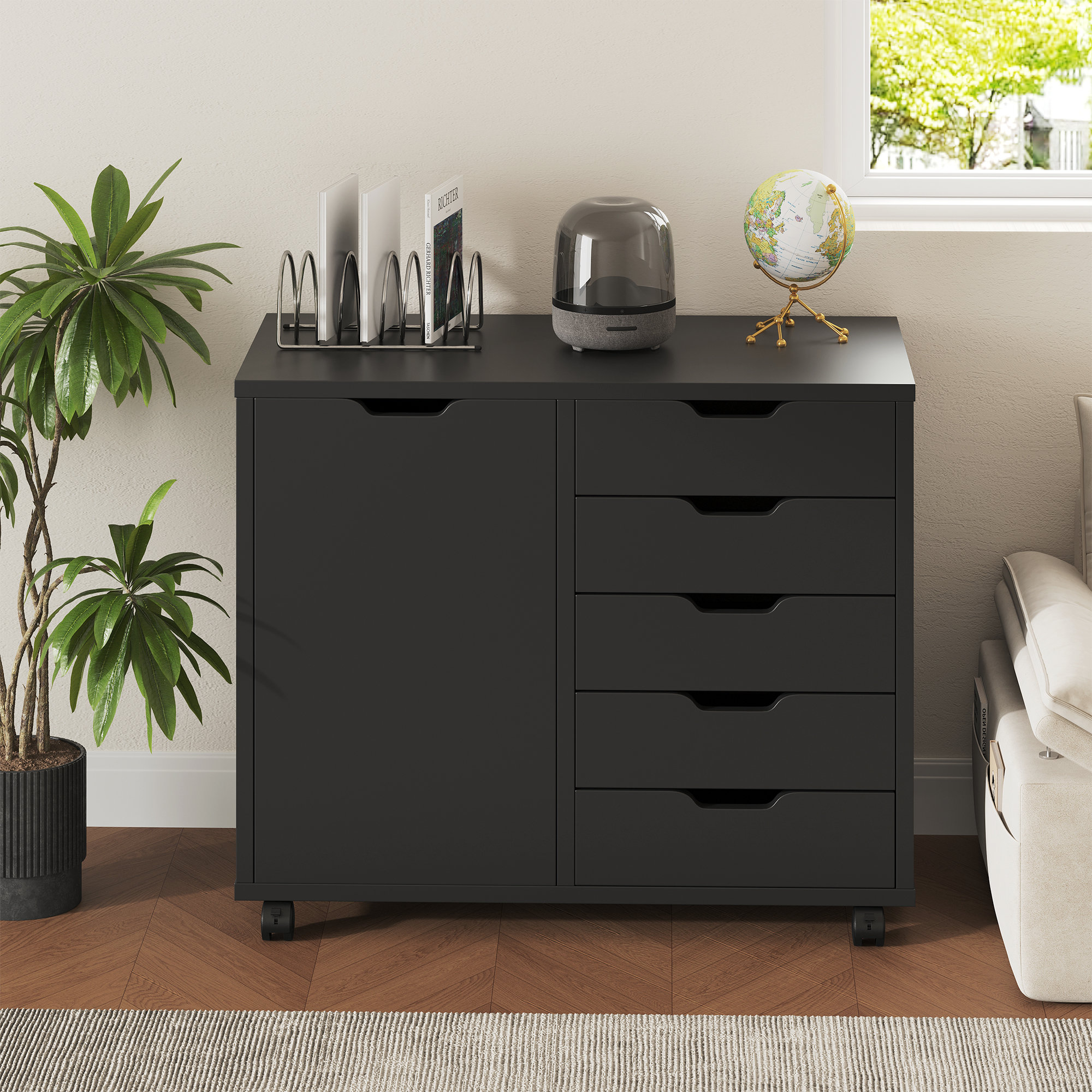 Inbox Zero 5 Drawer File Cabinet with door, Office Filing Cabinet with ...