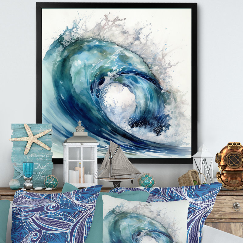 Mouvement de vagues océaniques VI - reproduction sur toile, Cadre photo noir, H 16 po x l 16 po x P 1 po