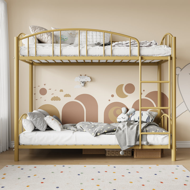 Twin over Twin Metal Bunk Bed with Safety Guardrail & Ladder.  Steel Frame. Space Saving  Bunkbed for Boys. Girls. No Box Spring Needed
