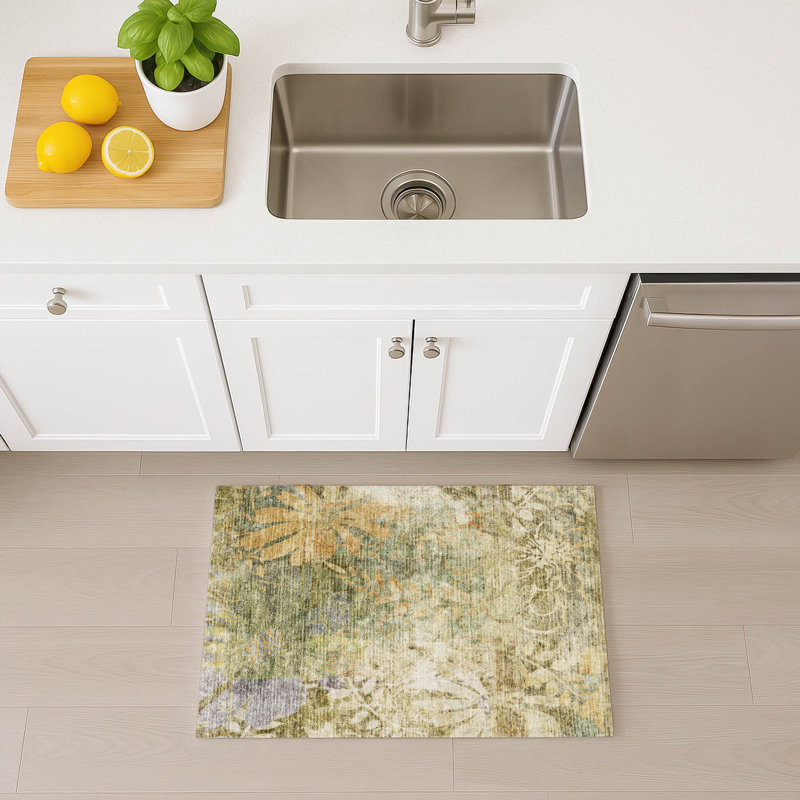 Machine Washable Indoor/Outdoor Lafferty ACN2223 Floral Rug, Rectangle 1'8" x 2'6"