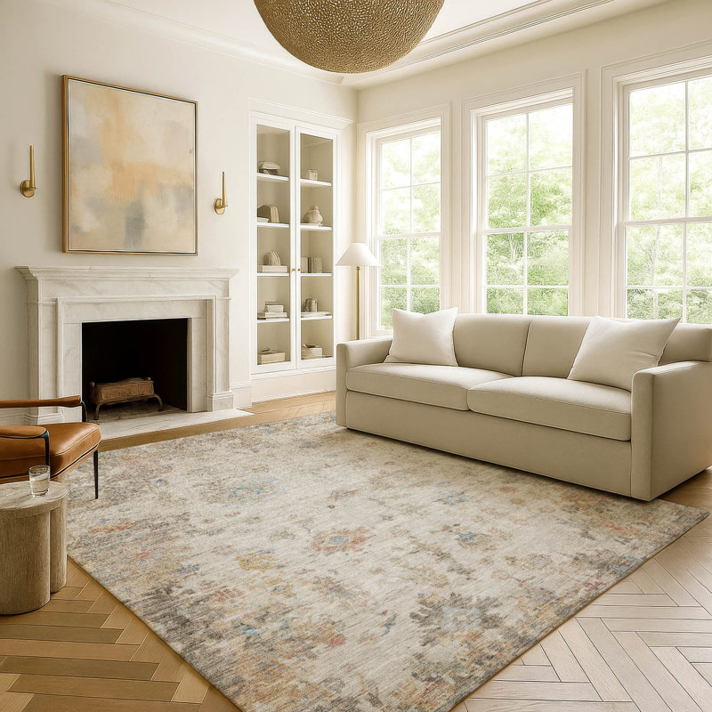 Premium Machine Washable Mayfield  Global Rug, Ivory, 9' x 12'