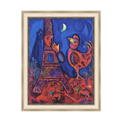 Tableau encadré sur toile « Bonjour Paris » de Marc Chagall, impression giclée, peinture surréaliste romantique onirique, décoration moderne (chêne blanc et gris minéral, 71 x 91 cm)