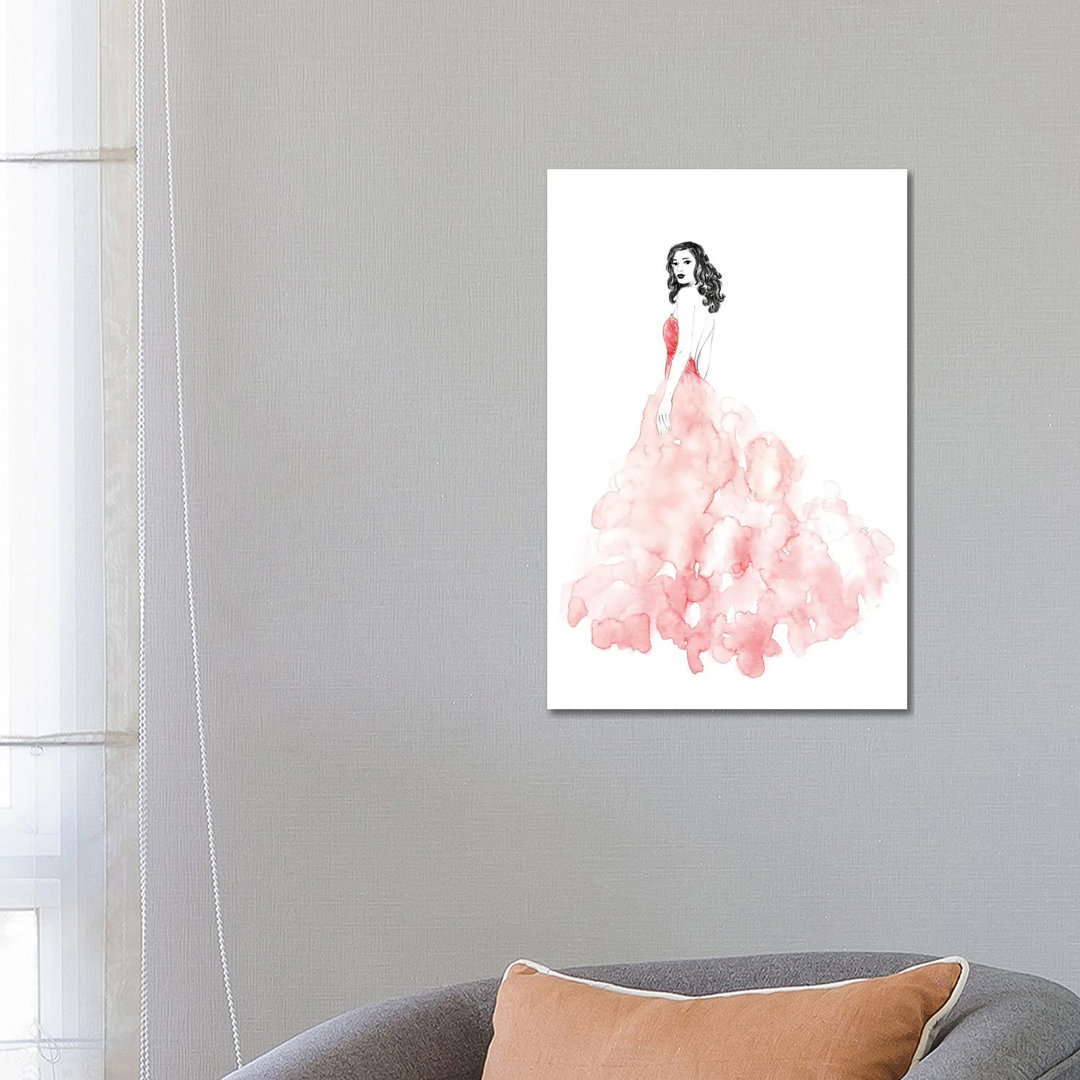 Coral Gown Fashion Illustration von Blursbyai - Gallery-Wrapped Canvas Giclée