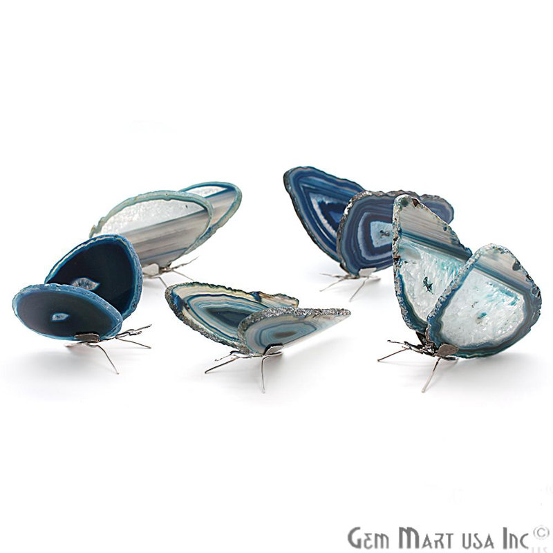 Desriee Agate Slice Butterfly Figurine, Teal