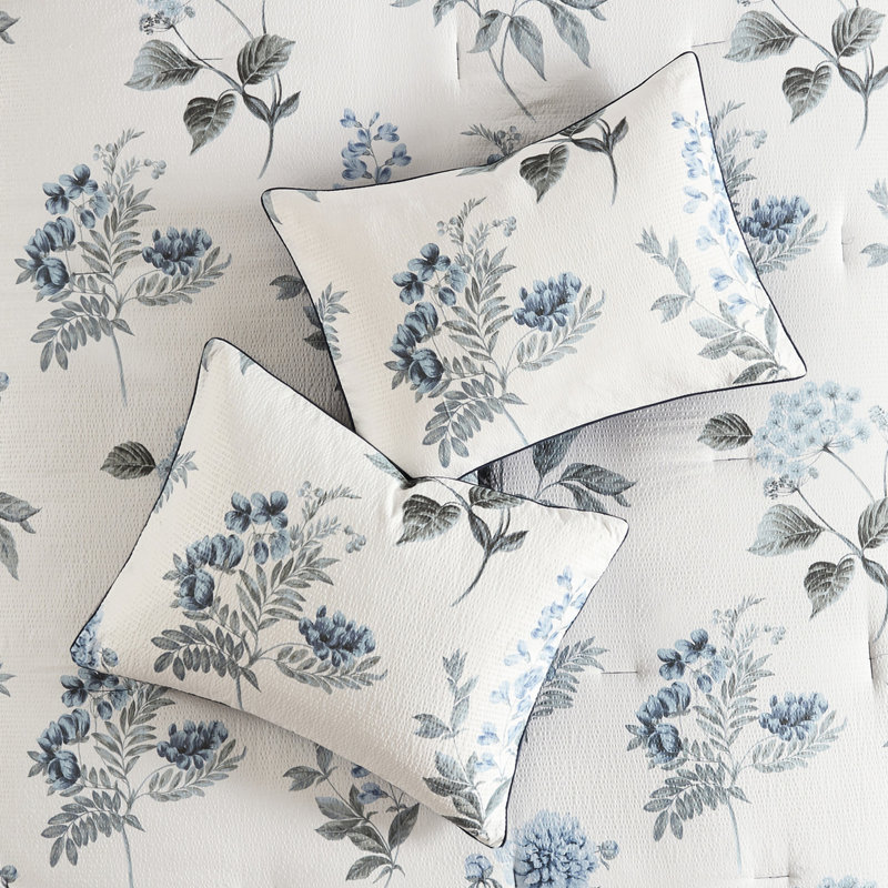 Édredon et jeté en seersucker imprimé, double / grand, motif floral bleu, protection 7 pièces avec seersucker floral, assurance de la qualité