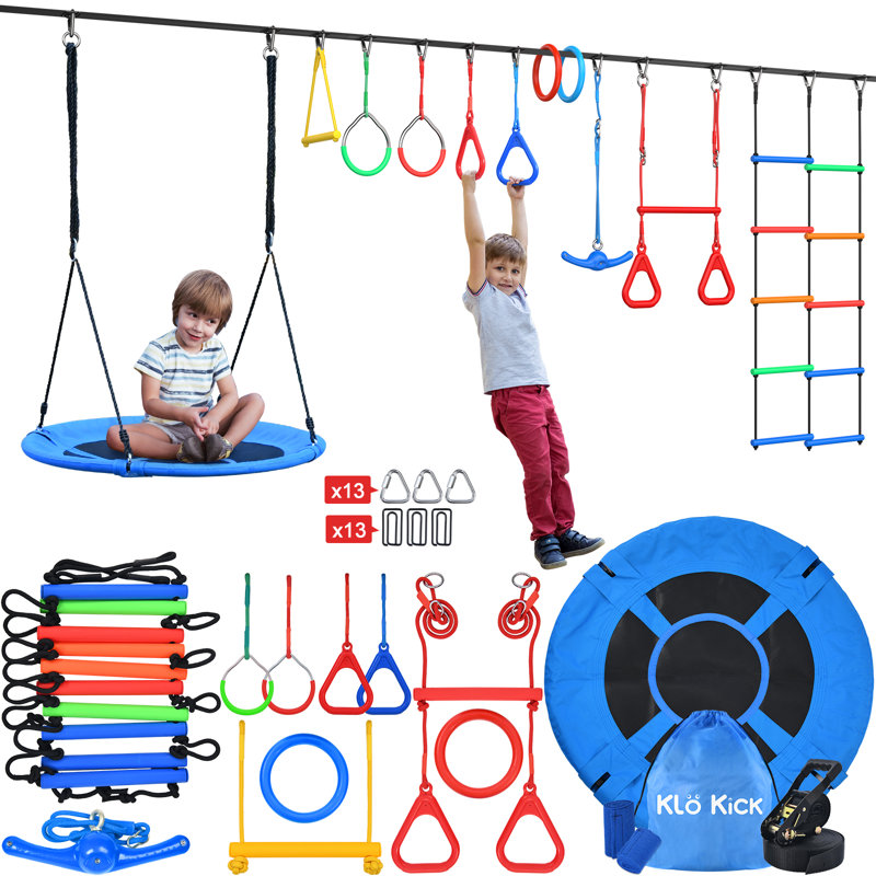 65ft Ninja Warrior Obstacle Course with Swing, Ninja Warrior Slackline