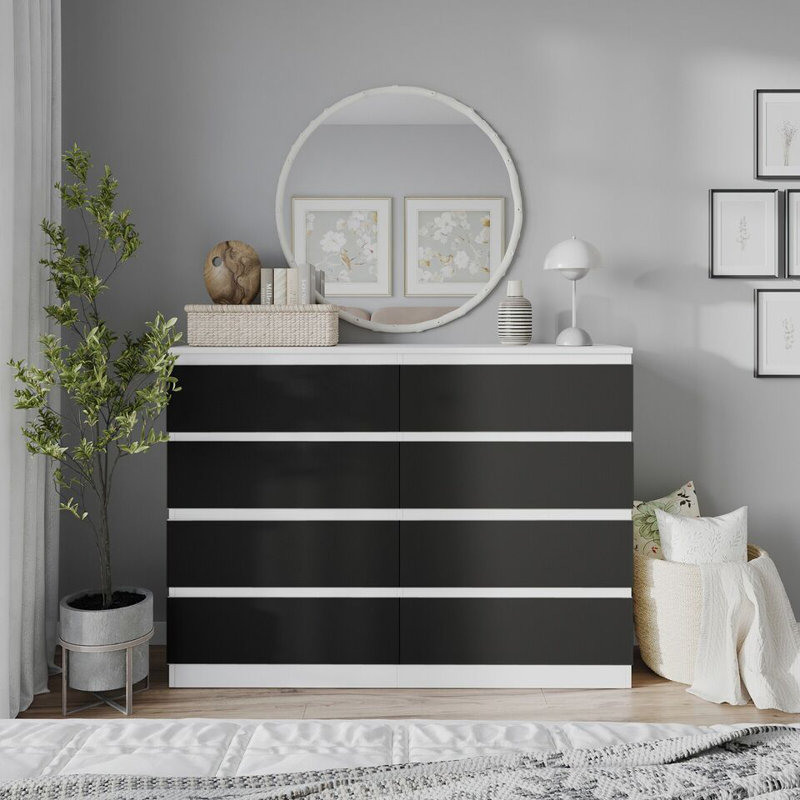 Sinahi 120cm W Chest of Drawers, White Carcass/Black