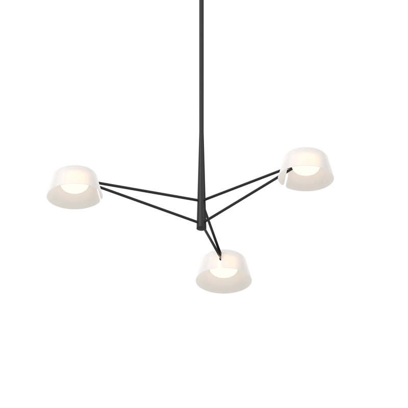 Lustre rectangulaire à 6 lumières Ray, H 12 po x l 35,75 po x P 35,75 po, Blanc opale, Noir satiné