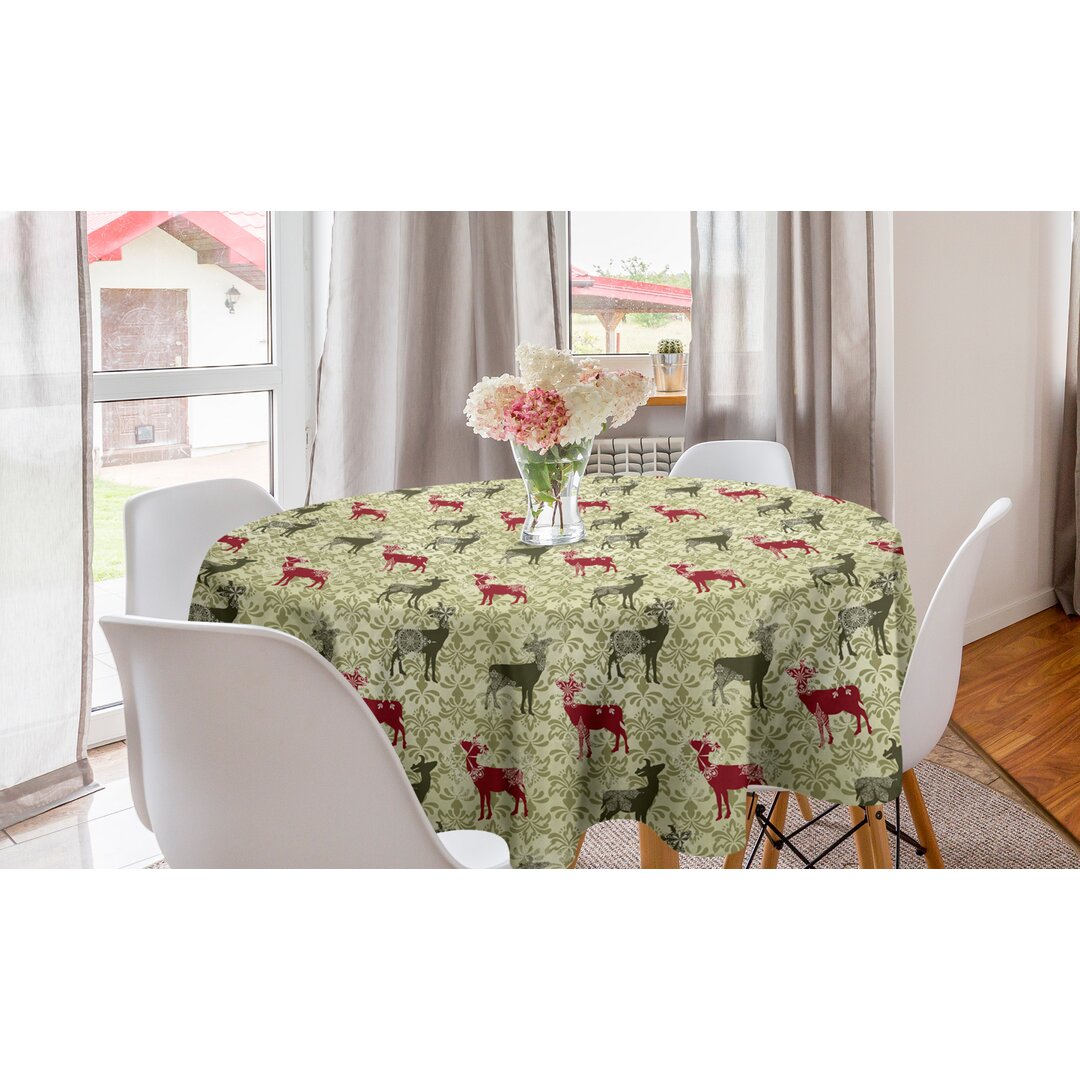 Runde Tischdecke, Damast Snowflake Deer, Weihnachten, Dunkelgrün Avocadogrün