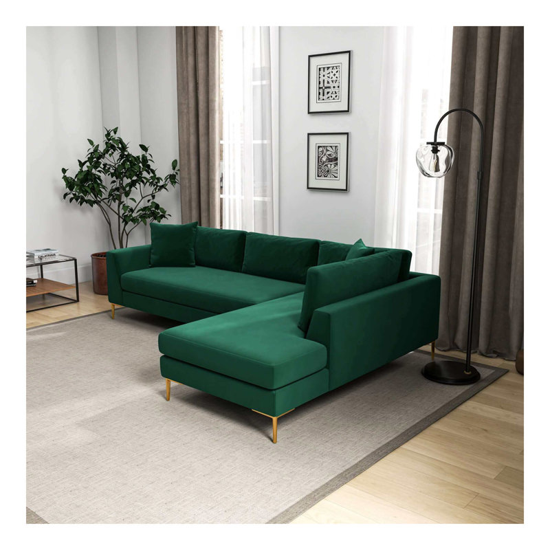 Canapé modulaire en velours en L Mano en vert faisant face à la droite