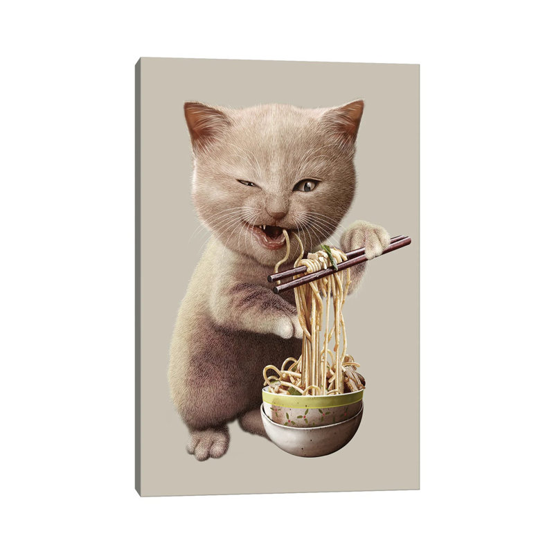 Cat Eat Noodle by Adam Lawless - Wrapped Canvas Gallery-Wrapped Canvas Giclée, 20.32 cm H x 30.48 cm W