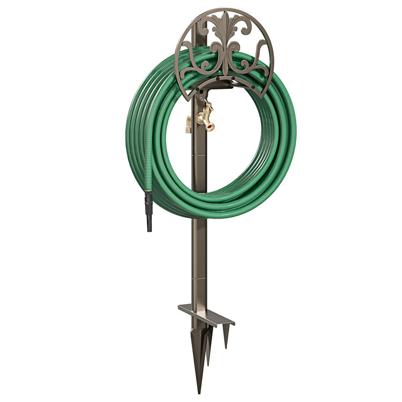 Support de boyau d'arrosage avec robinet en laiton, capacité de 150 pi, boyau 5/8 po, noir