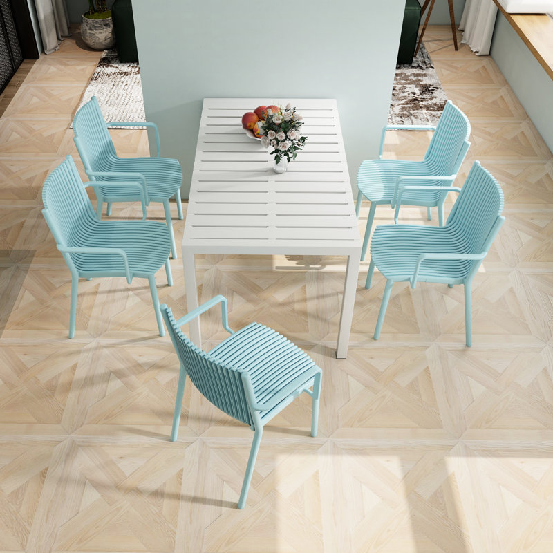 4pcs Modern Stackable Plastic Armchairs For Indoor And Outdoor Use, Ergonomic Slatted Back Design, All-weather Pp Material, Blue, -, , Lightweight, High Load Capacity, Assembly-, Space