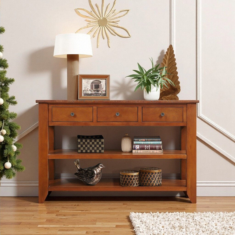 Console en bois massif 48,82 po Donik, H 30 po x l 48,82 po x P 15,75 po, Brun, Brun