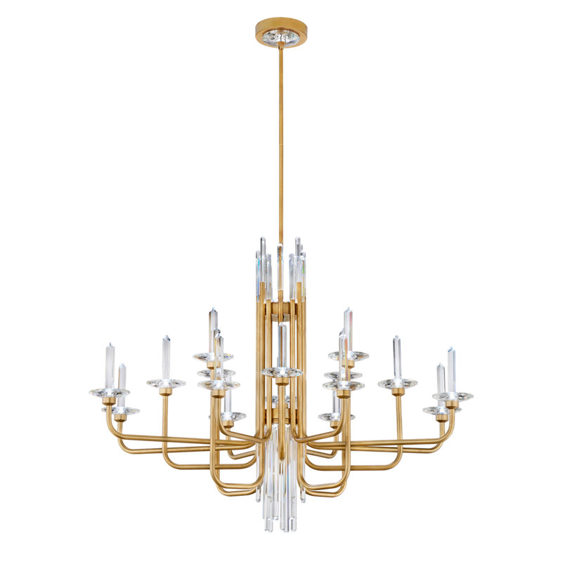 Calliope 16 Light Crystal LED Linear Chandelier, Soft Gold