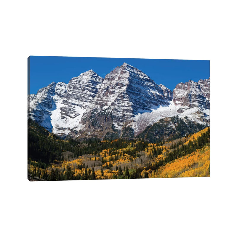 Trees With Mountain Range In The Background, Maroon Bells, Maroon Creek Valley, Aspen, Colorado, USA 1 Piece Wrapped Canvas Wall Art