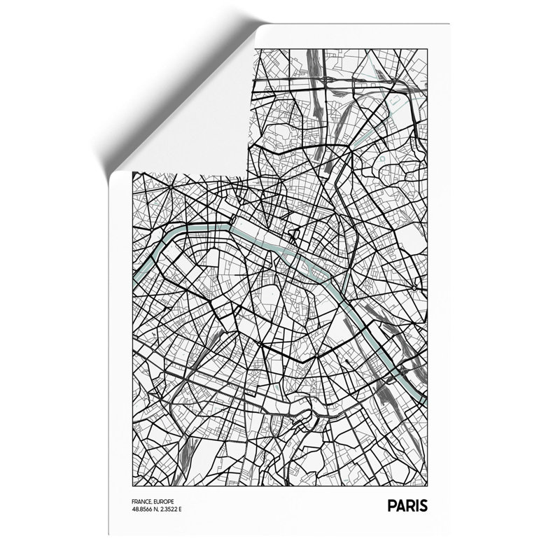 Map Paris France - Frameless Print, 59cm H x 42cm W x 0.1cm D