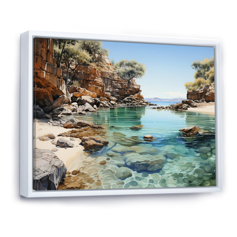 Bevard Rocky Beach Isolé sur toile, H 34 po x l 44 po x P 1,5 po, Cadre flottant blanc
