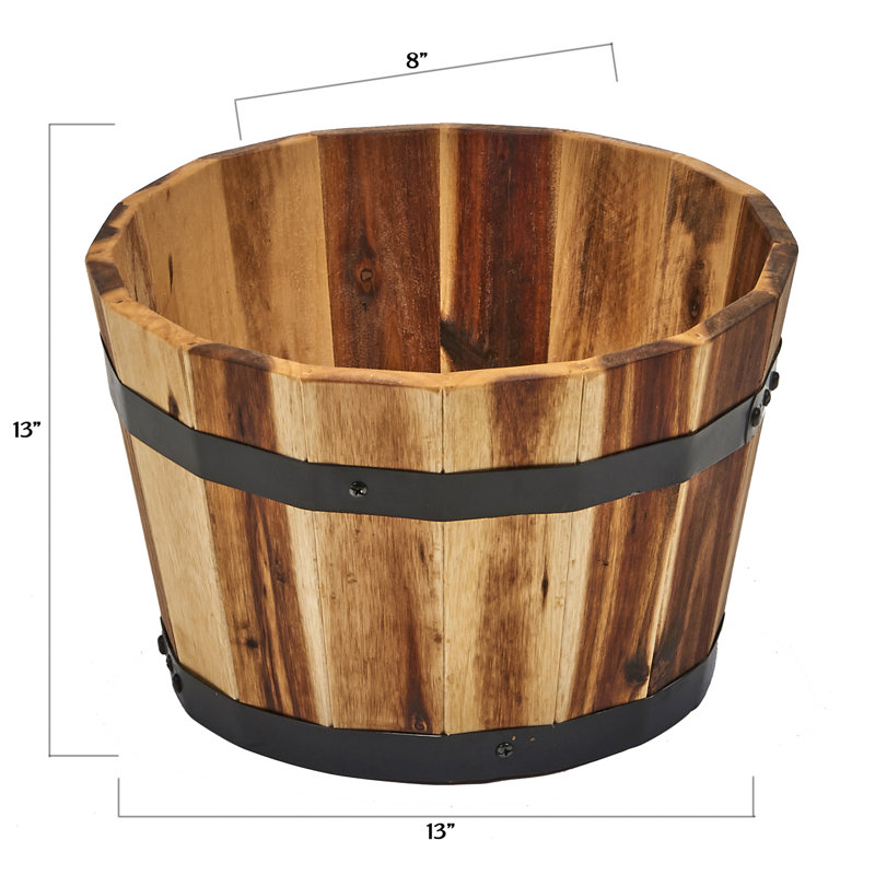 Bathily Handmade Wood Barrel Planter, 11" H x 18" W x 18" D, Natural