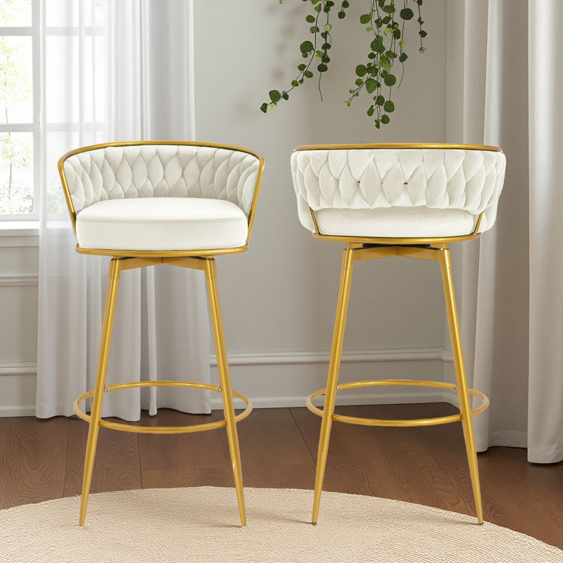 Cecilia  Upholstered Swivel Bar Stool, Beige