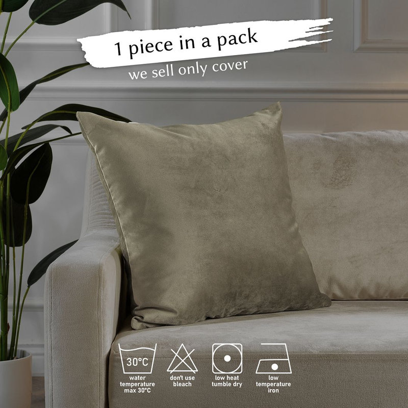 Matte Velvet Cushion Cover - 1 Pc, 56cm x 56cm, Khaki